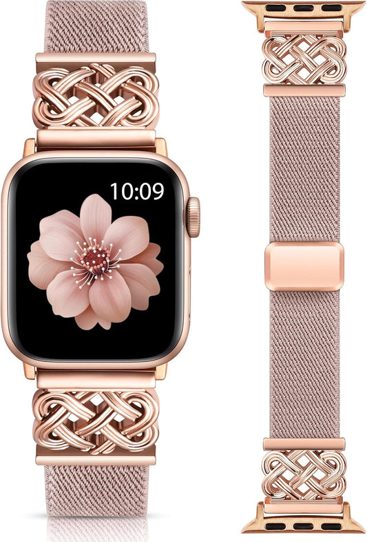 Minyee Magnetic Stretchy Band Compatible with Apple Watch Bands 38/40/41/42/44/45/46/49mm Women Men, Celtic Knot Soft Elastic Nylon Fabric Strap for iWatch Series 11 10 9 8 7 6 5 4 SE/Ultra 3 2 1