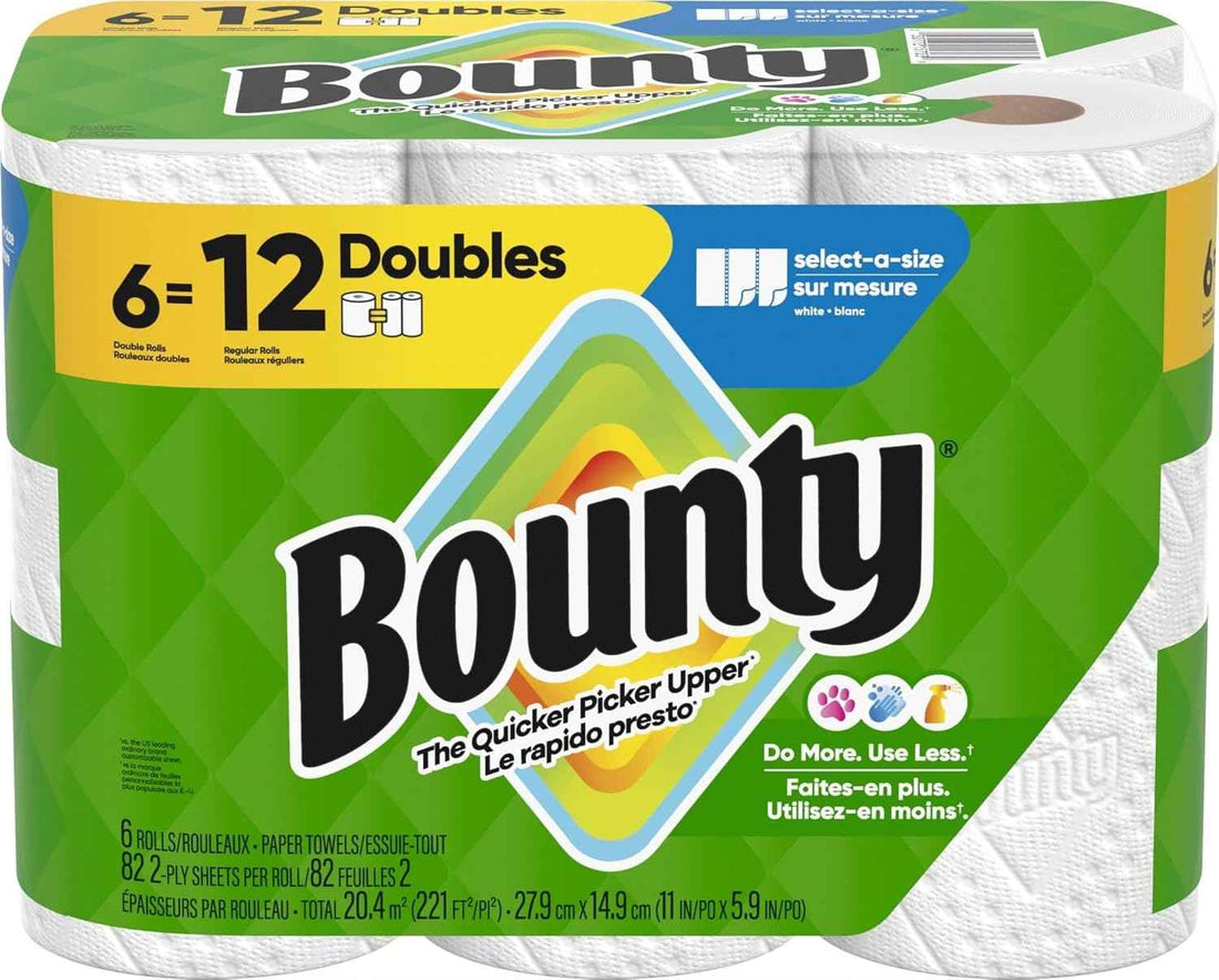 Bounty Paper Towels Select-A-Size White, 6 Double Rolls, 82 Sheets Per Roll