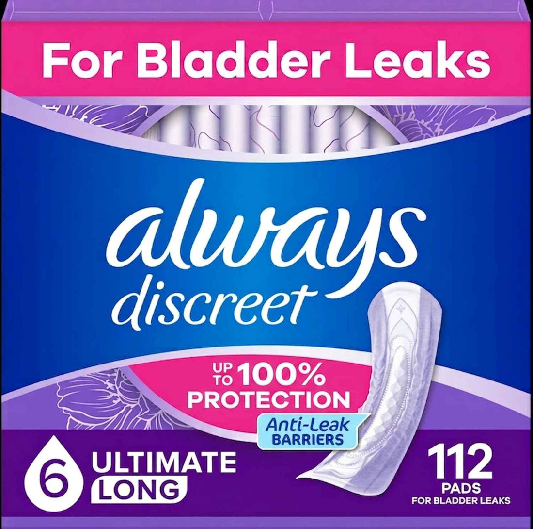 Always Discreet Adult Incontinence Pads for Women, Drier, 6 Drop Long Length, Extra Heavy Absorbency, Pads for Bladder Control Management, Bladder Leaks, & Postpartum Pads, 112ct