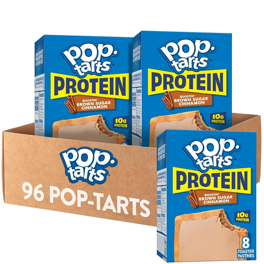 Pop-Tarts Protein Toaster Pastries, 10g Protein, Boostin' Brown Sugar Cinnamon (12 Boxes, 96 Pop-Tarts)