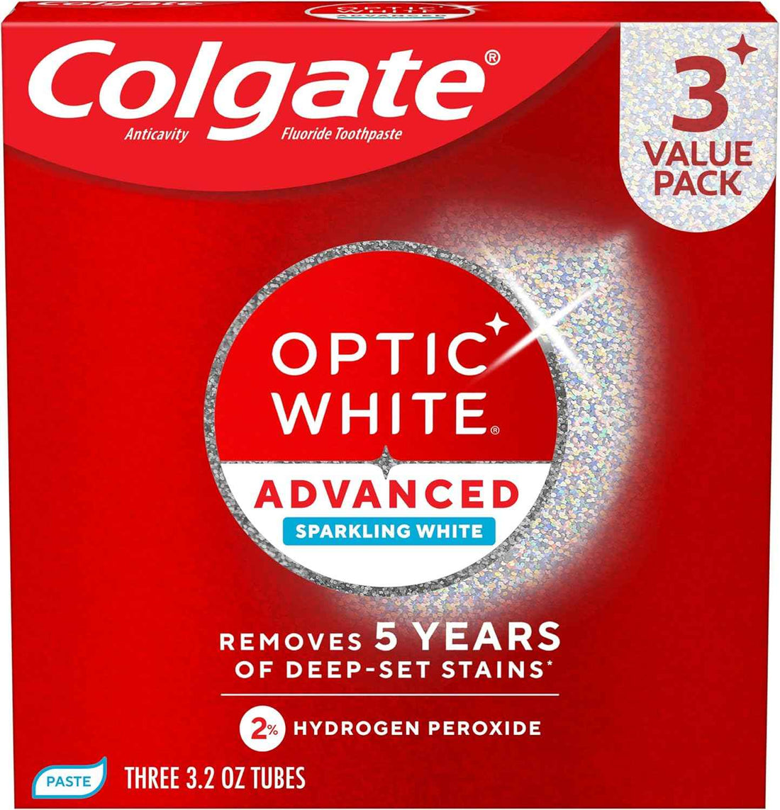 Colgate Optic White Advanced Hydrogen Peroxide Toothpaste, 3 Pack, 3.2 oz