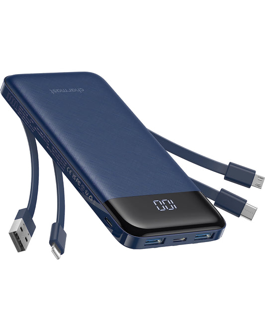 Portable Charger with Built in Cables, Portable Charger with Cords Wires Slim 10000mAh Travel Essentials Battery Pack 6