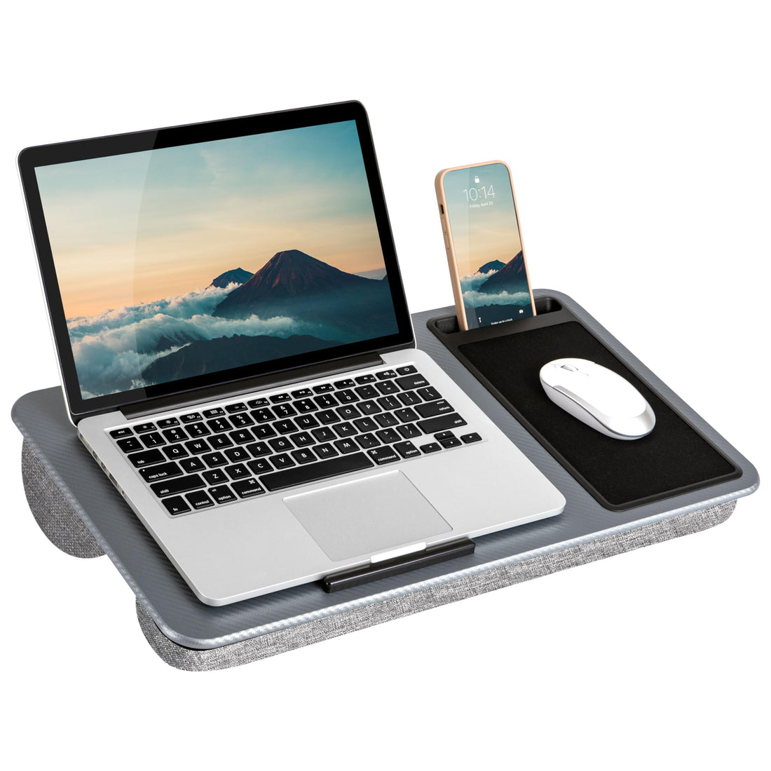 LAPGEAR Home Office Lap Desk with Device Ledge, Mouse Pad, and Phone Holder - Silver Carbon - Fits up to 15.6 Inch Laptops - Style No. 91585 - PCTechSupply.com