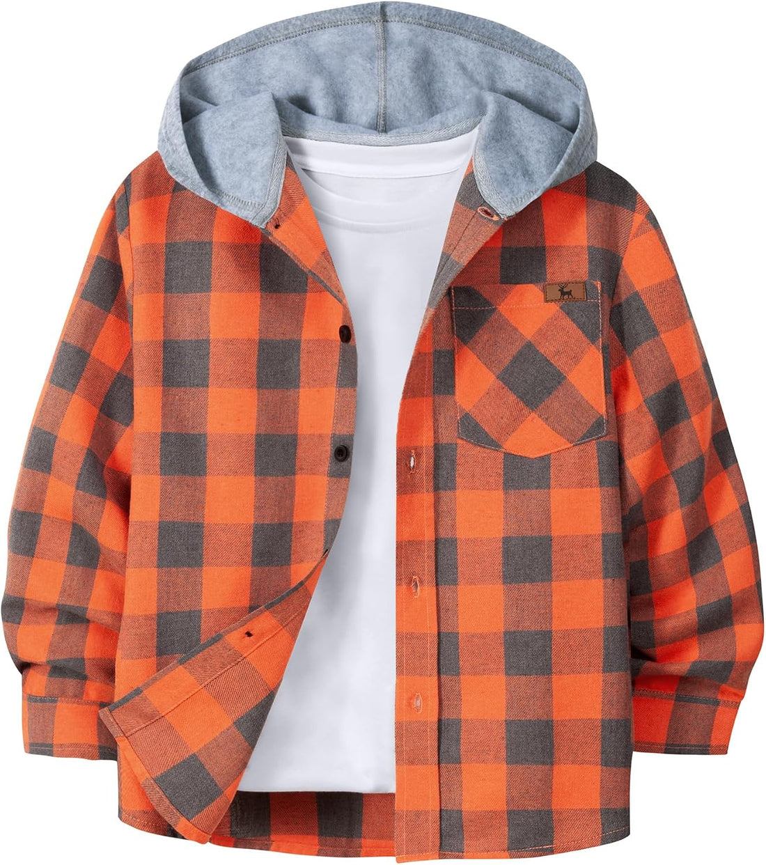 Boys Flannel Shirts Kids Plaid Hoodie for 6-15 Years