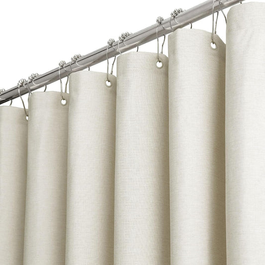 BTTN Linen Textured Waterproof Fabric Shower Curtain, 72x84, Light Cream