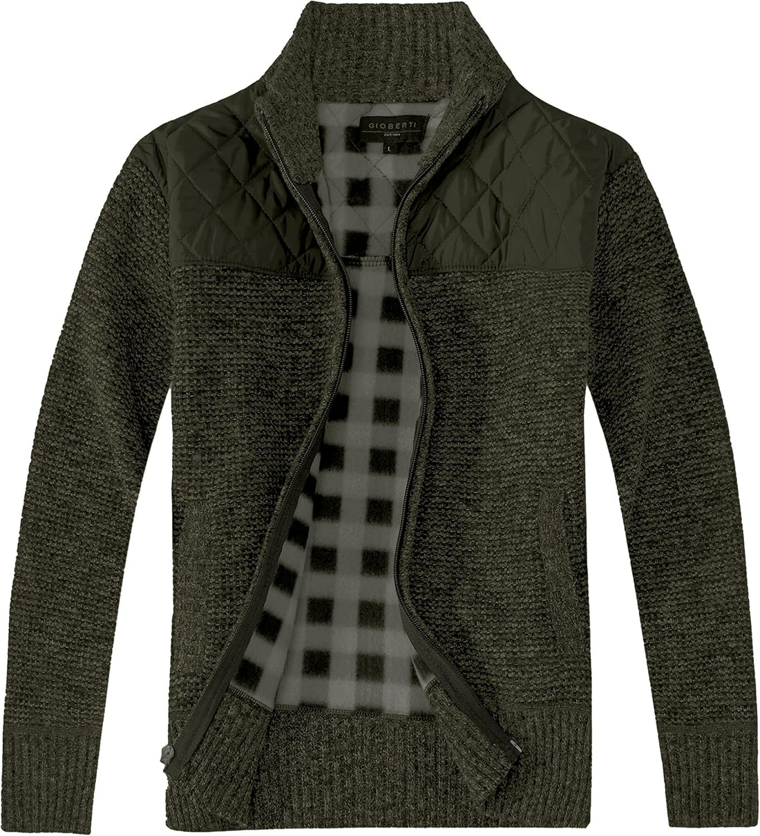 Gioberti Men's Knitted Regular Fit Full Zip Cardigan Sweater with Soft Brushed Flannel Lining.