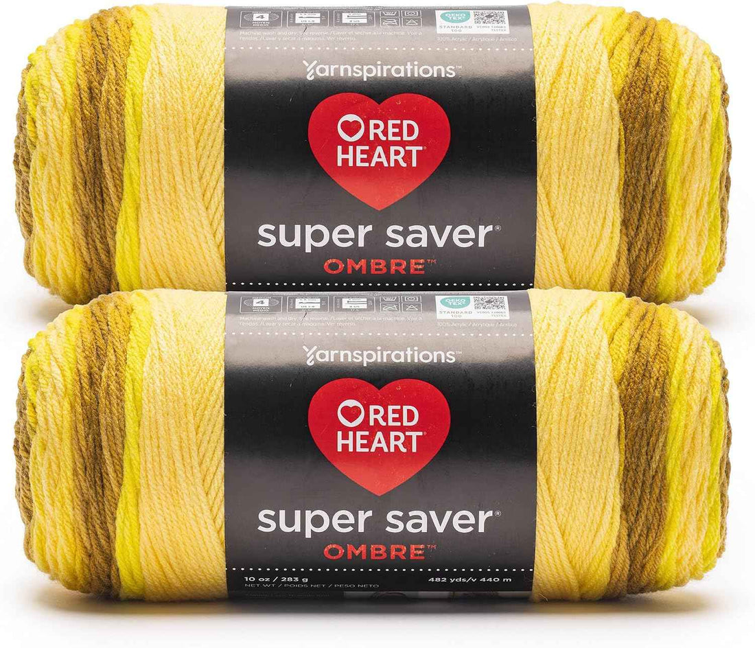 Red Heart Super Saver Ombre Yarn for Crocheting, Gold Bar, 2-Pack