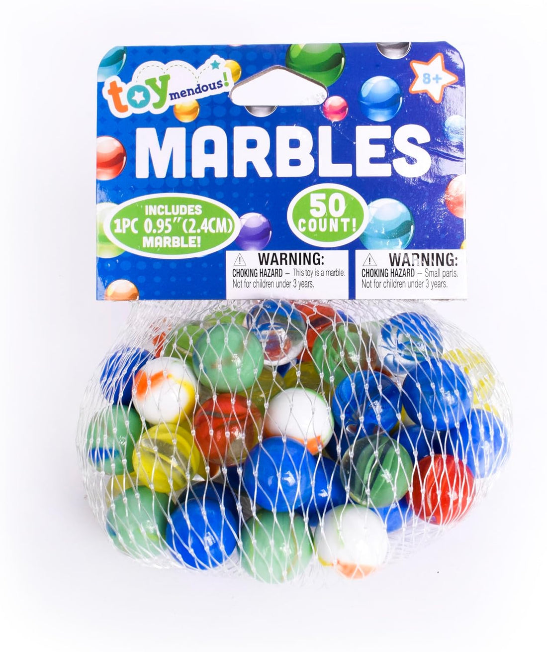TOYMENDOUS 50 Piece Marbles - Colorful Glass Set with Shooter - Ages 8+