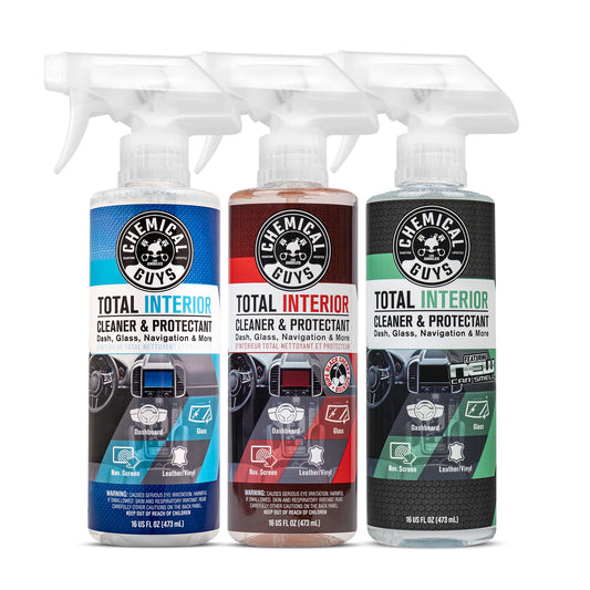 Chemical Guys Total Interior Sprayable Cleaner and Protectant Multi-Scent 3 Pack (Fresh, Black Cherry & New Car), Safe for