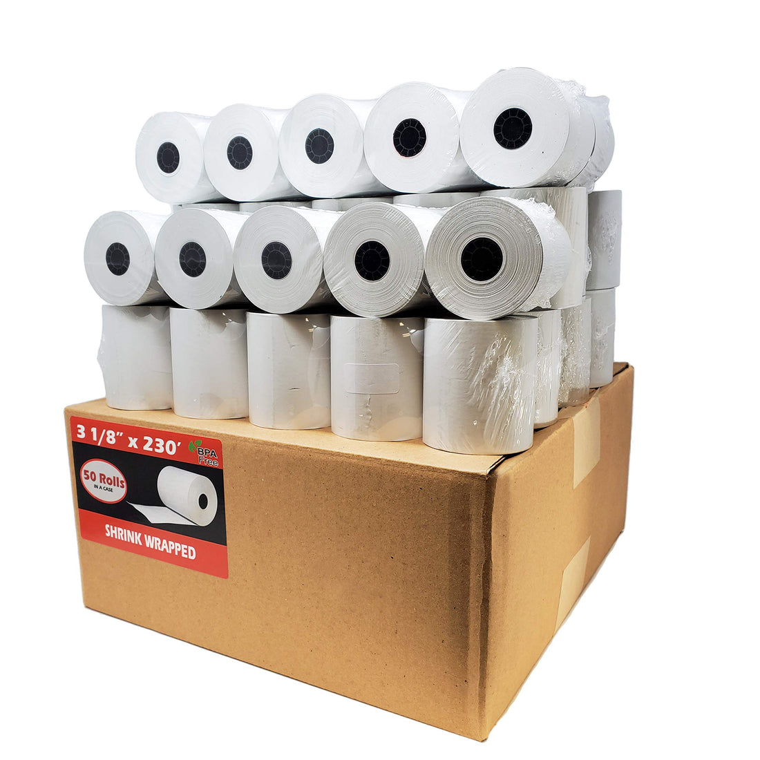 (50 Rolls) 3 1/8 x 230 Thermal Paper Receipt Rolls (55 GSM Premium Quality German Paper) Fits All POS Cash Registers BPA Free - BuyRegisterRolls - PCTechSupply.com