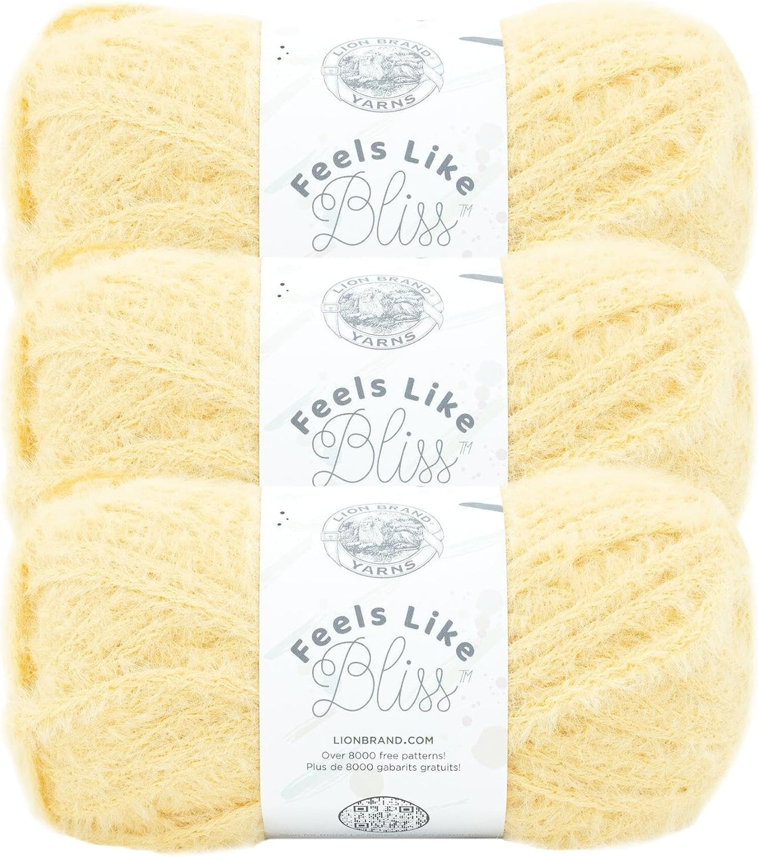 Lion Brand Yarn, Feels Like Bliss Crochet Yarn, Buttercup, Yellow, 3 Pack