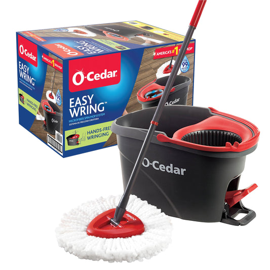 O-Cedar EasyWring Microfiber Spin Mop, Bucket Floor Cleaning System, Red, Gray, Standard - PCTechSupply.com