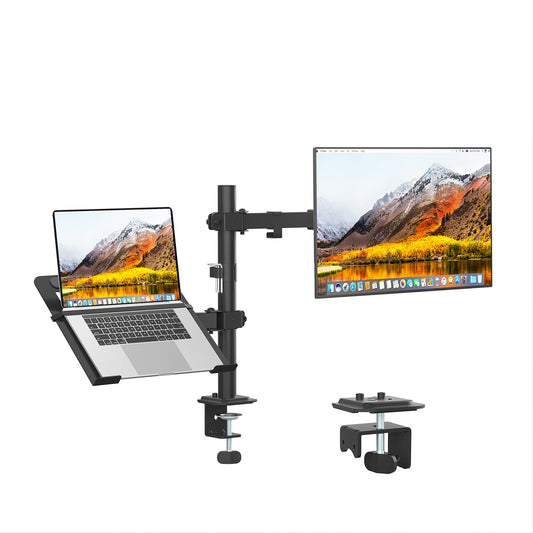 UPGRAVITY Monitor and Laptop Mount, Monitor Arm with Laptop Tray for 13" to 27" LCD Computer Screens and Notebook up to 17