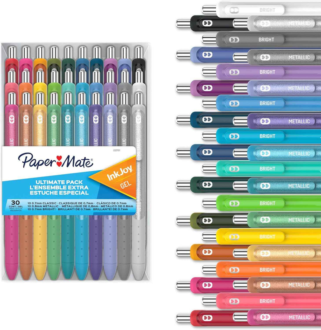 Paper Mate InkJoy Gel Pens Ultimate Pack, Retractable, Featuring Classic, Bright!, and Metallic Inks, Assorted Colors, 30 Count - Writing, Note-Taking, Teacher Supplies, Back to School