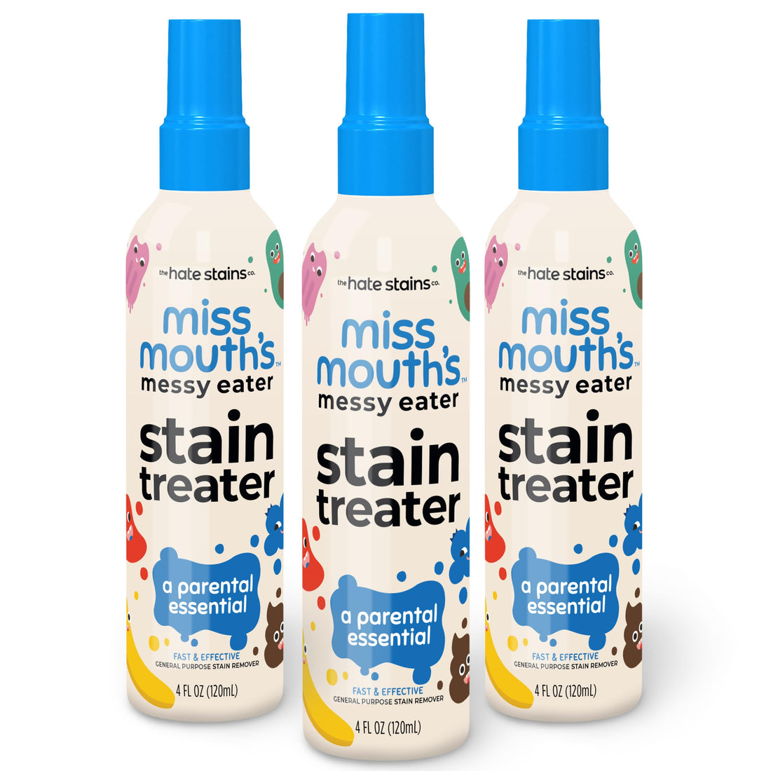 Miss Mouth's Messy Eater Stain Treater Spray - 4oz 3 Pack Stain Remover - Newborn & Baby Essentials - No Dry Cleaning Food,