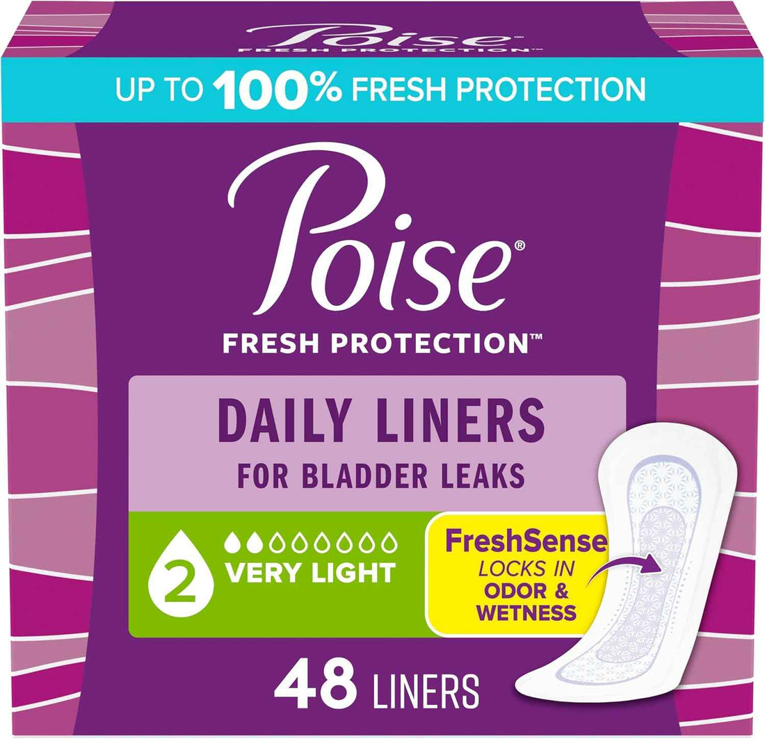 Poise Daily Liners, Incontinence Panty Liners, 2 Drop, 48 ct