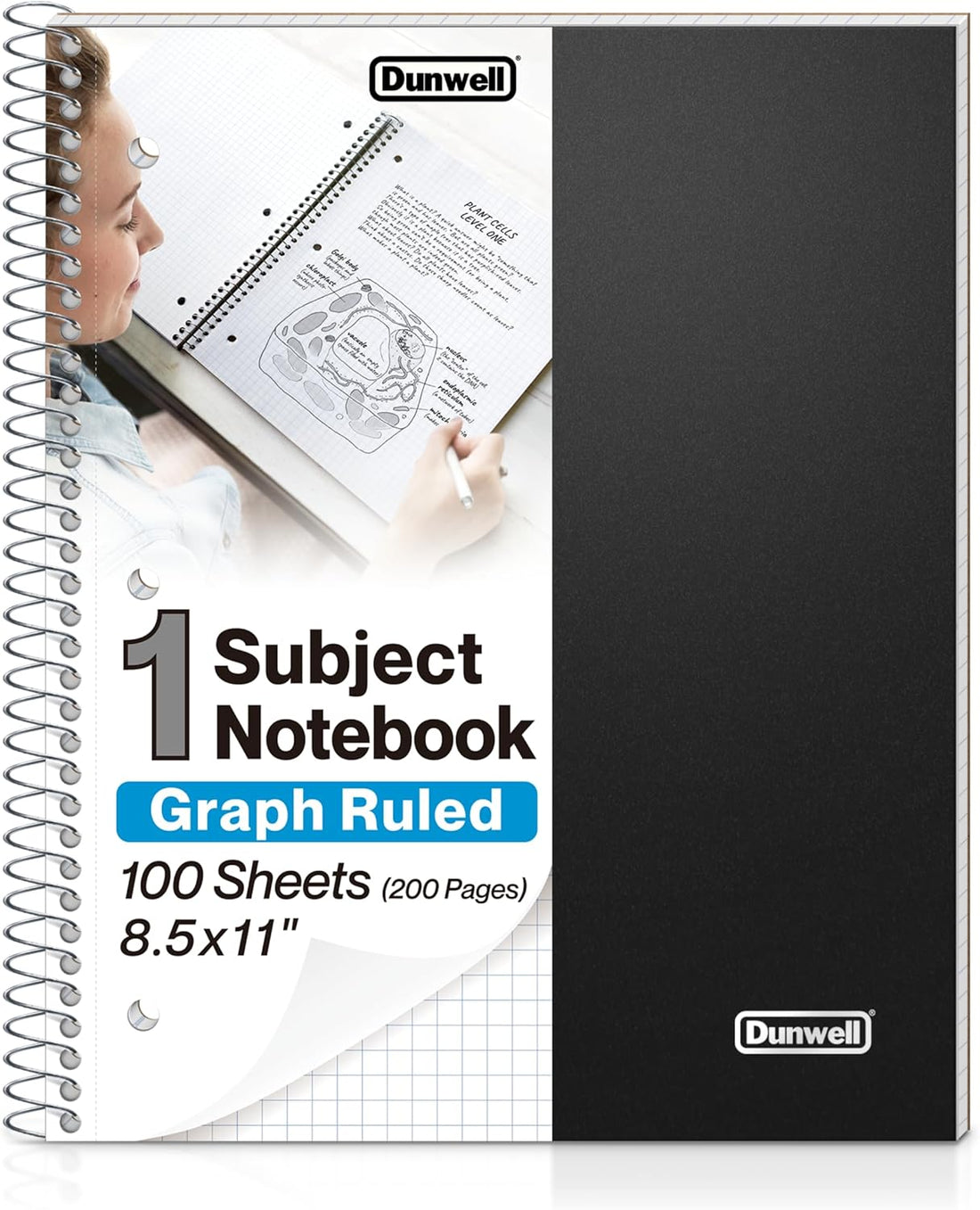 Dunwell 1-Subject Graph Paper Notebook 8.5x11, 200 Pages, Black