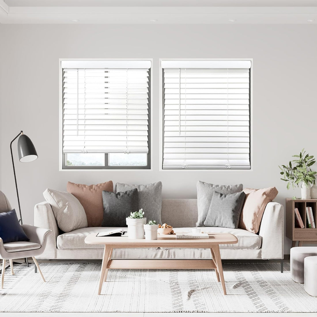 DEZ FURNISHINGS Cordless 2" Smooth Faux Wood Blind, 22.75" W x 60" H, Smooth White