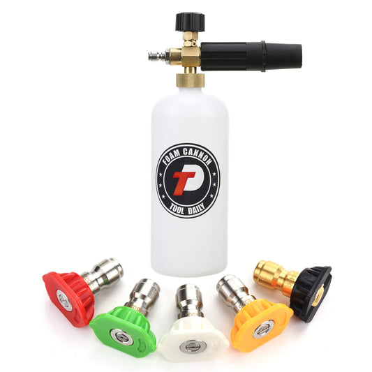Tool Daily Foam Cannon with 1/4 Inch Quick Connector, 1 Liter, 5 Pressure Washer Nozzle Tips - PCTechSupply.com