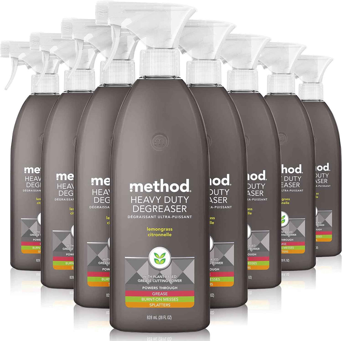method Heavy Duty Degreaser, Lemongrass Scent, 28 fl oz, 8 Pack | Cuts through Grease, Oil, Burnt-On Messes and Stubborn Splatters, For Use on Stove Tops, Range Hoods, Microwaves, and More