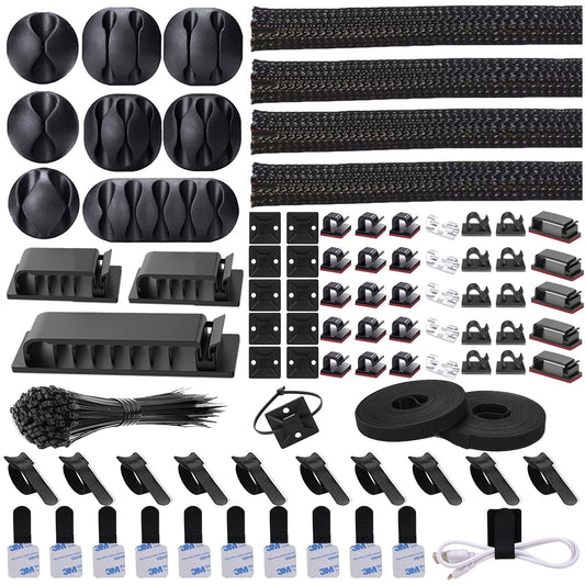 N NOROCME 192 PCS Cable Management Kit 4 Wire Organizer Sleeve,11 Cable Holder,35Cord Clips 10+2 Roll Cable Organizer Straps