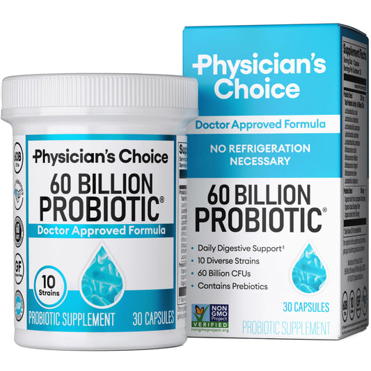 Physician's Choice Probiotics 60 Billion CFU - 10 Strains + Organic Prebiotics - Immune, Digestive & Gut Health - Supports Occasional Constipation, Diarrhea, Gas & Bloating - for Women & Men - 30ct - PCTechSupply.com