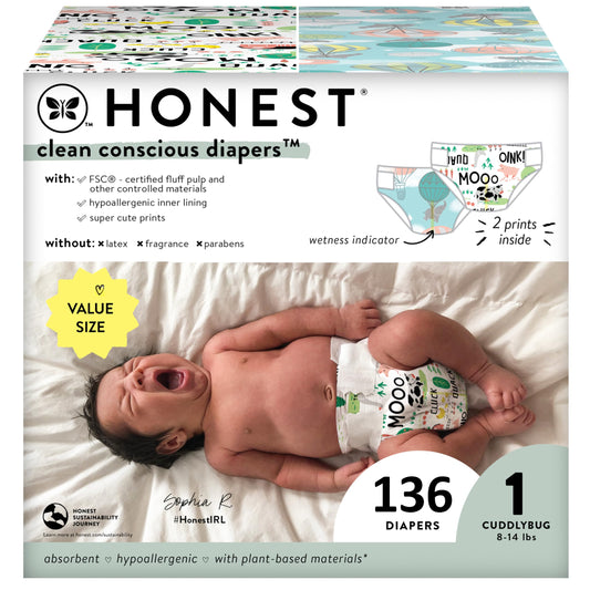 The Honest Company Clean Conscious Diapers | Plant-Based, Sustainable | Above It All + Barnyard Babies | Super Club Box,