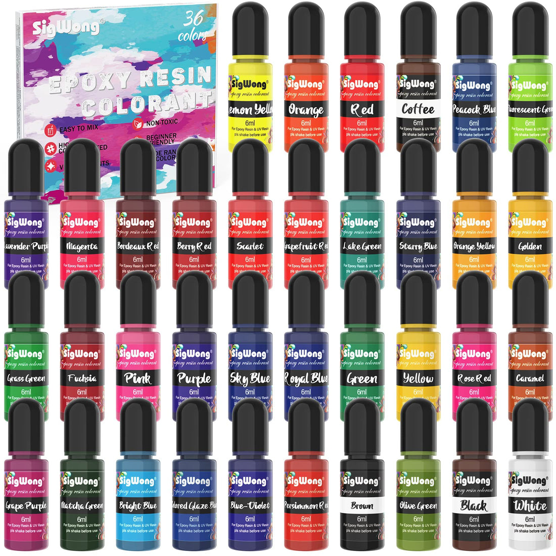 Epoxy Resin Pigment - 36 Color Liquid Translucent Colorant, Highly Concentrated Dye for DIY Jewelry Making, AB Coloring