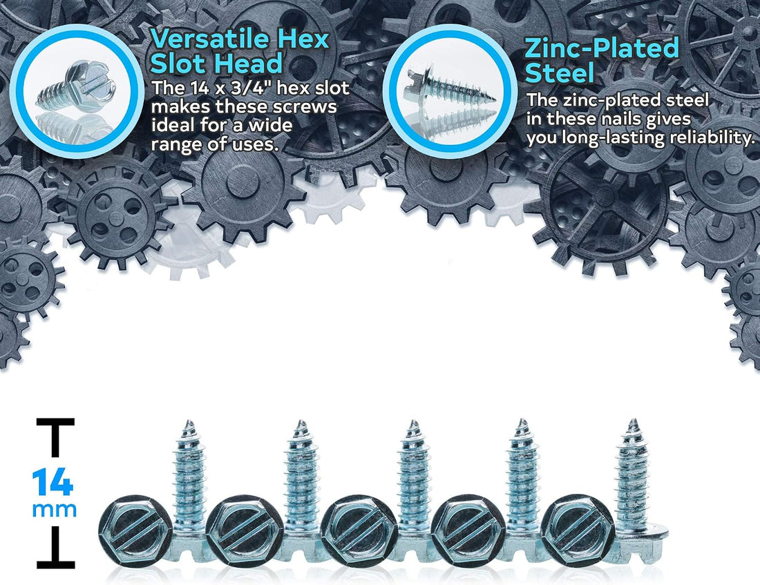 Au-ve-co 1000 Bulk Zinc Plated License Plate TAG Screws Hex Head Car Dealer Lot Self
