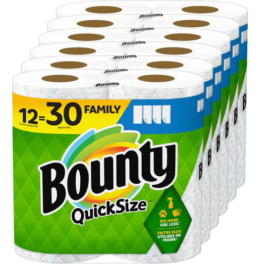 Bounty Quick-Size Paper Towels, White, 12 Family Rolls = 30 Regular Rolls - PCTechSupply.com
