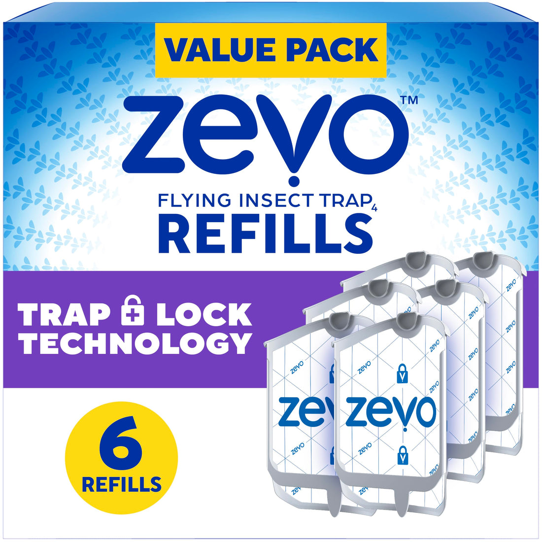 Zevo Flying Insect Refills for Indoor Light Trap: 6 Light Trap Refill Cartridges Capture Fruit Flies, Gnats and Houseflies