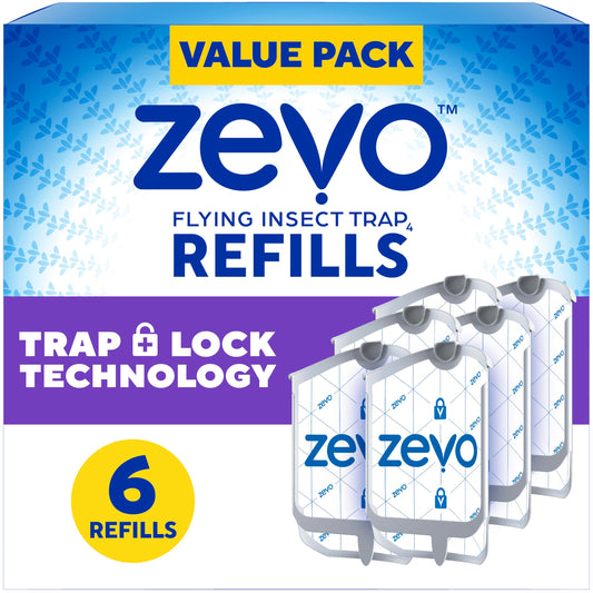 Zevo Flying Insect Refills for Indoor Light Trap: 6 Light Trap Refill Cartridges Capture Fruit Flies, Gnats and Houseflies