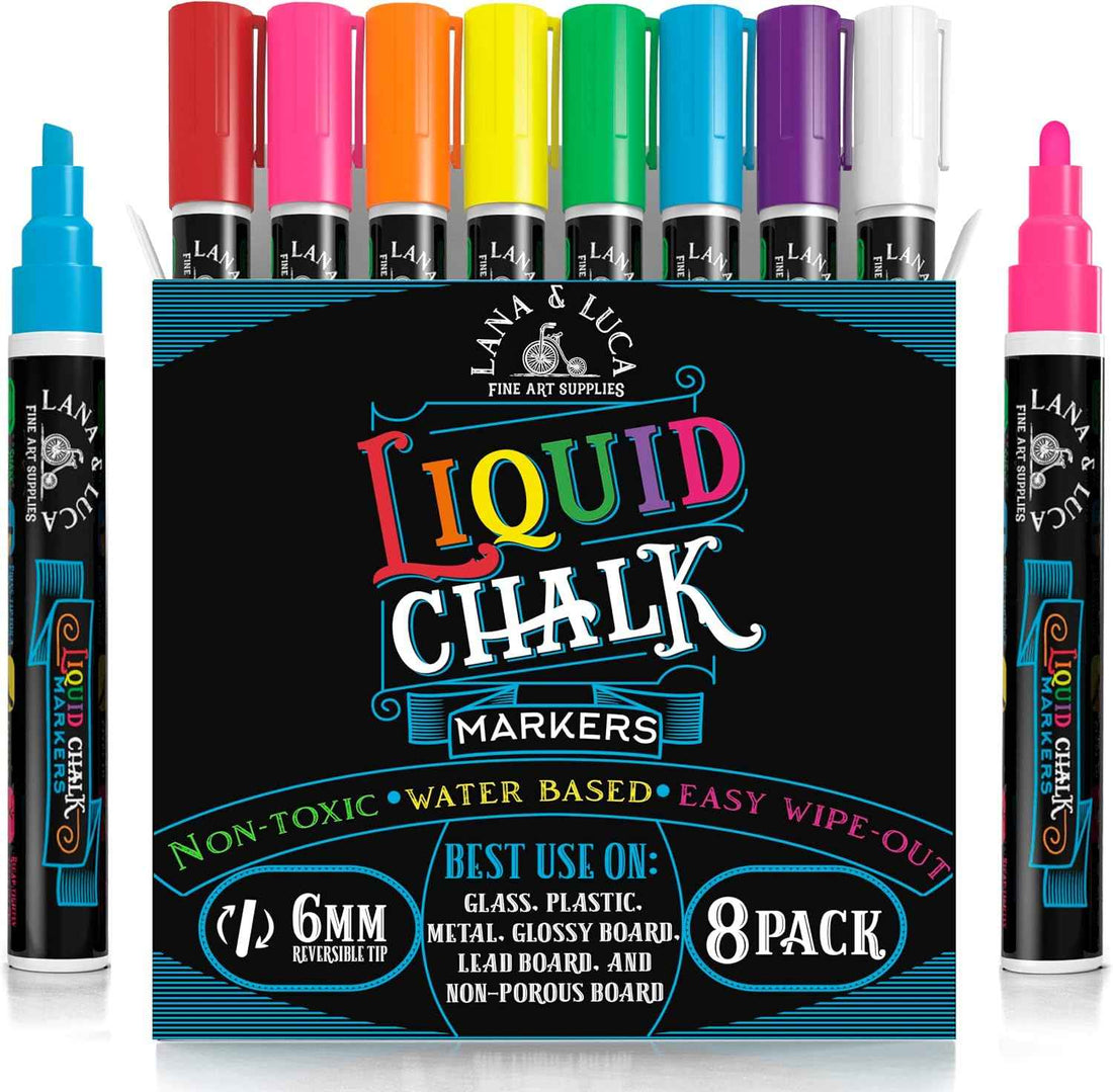 LANA & LUCA Liquid Chalk Markers - Bold Colors - 8 Pack, 6mm Tip
