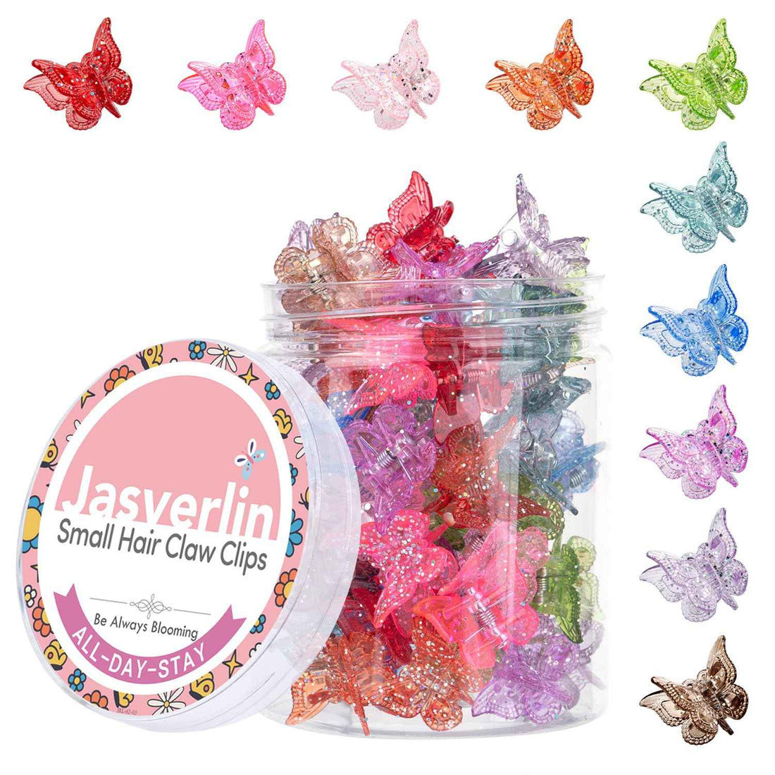 JASVERLIN Glitter Butterfly Hair Claw Clips, Y2K Hair Accessories 50 Pcs