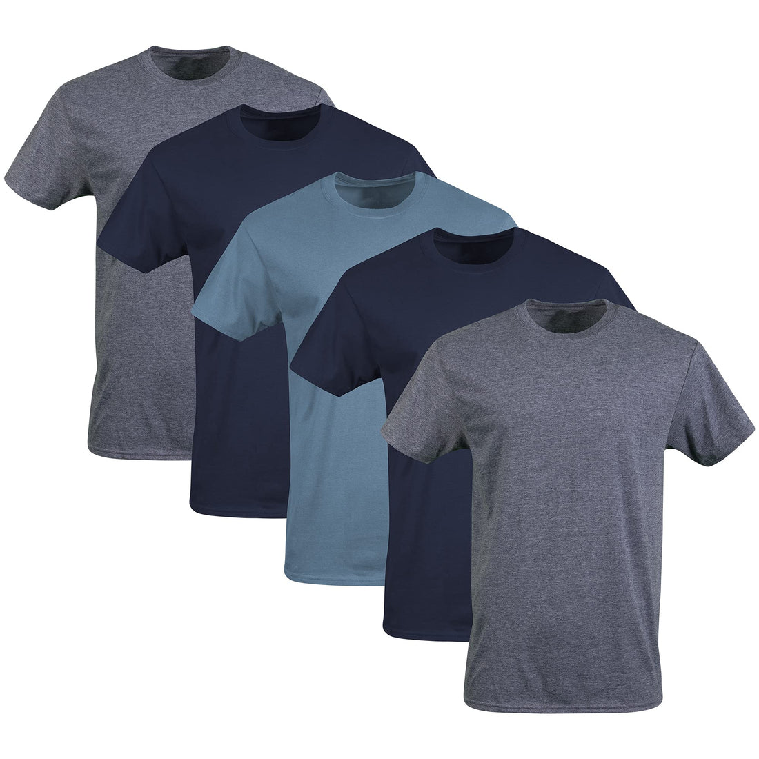 Gildan Men's Crew T-Shirts, Multipack, Style G1100, Navy/Heather Navy/Indigo Blue (5-Pack), Medium Apparel by Gildan