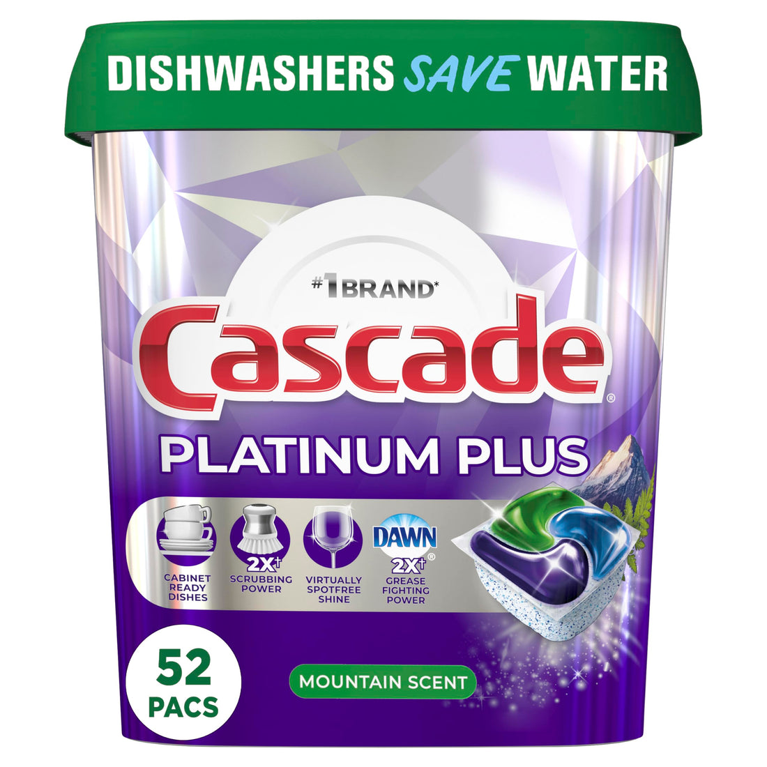 Cascade Platinum Plus ActionPacs Dishwasher Detergent Pods, Dishwasher Soap, Mountain, 52 Count Drugstore by Cascade