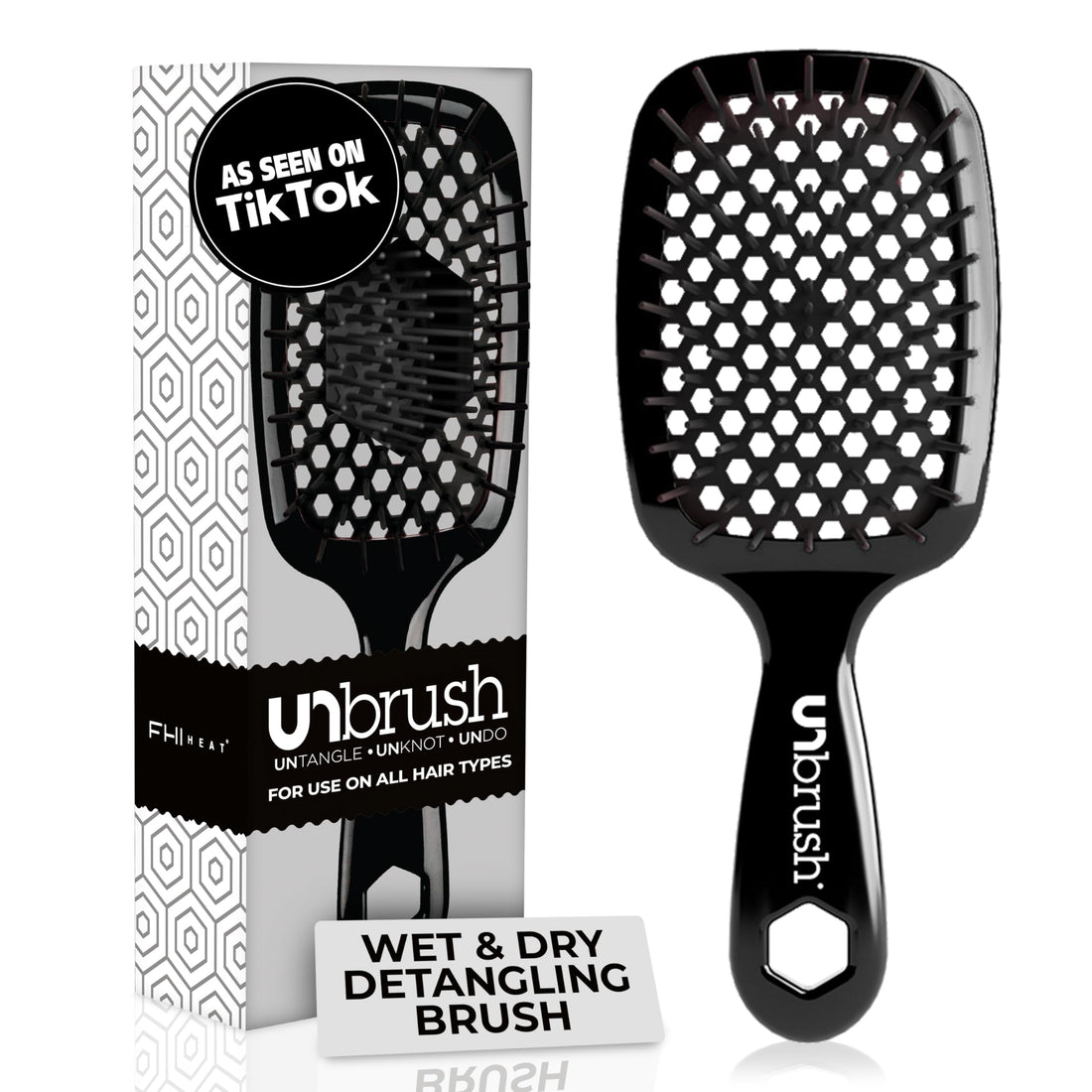 FHI Heat UNbrush Detangling Brush for Pain-Free Brushing on All Wet or Dry Hair Types — Durable DuoFlex Anti-Static