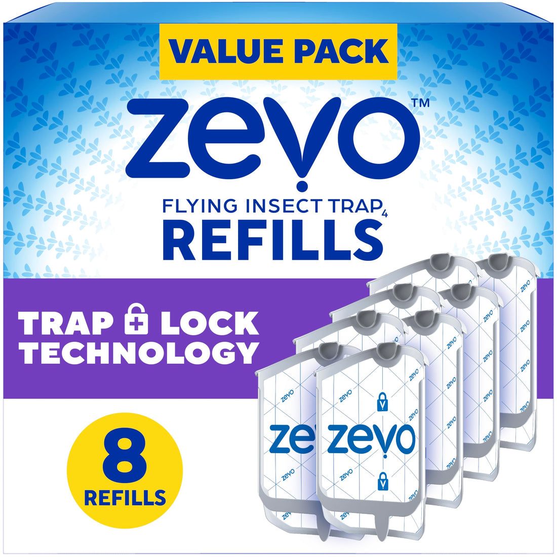 ZEVO Flying Insect Refills for Indoor Light Trap: 8 Light Trap Refill Cartridges Capture Fruit Flies, Gnats and Houseflies
