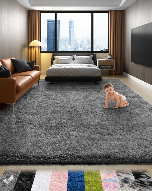 Ophanie Area Rugs for Bedroom Living Room, Grey Fluffy Fuzzy Shag Shaggy Soft Plush Carpet, 4x6 Indoor Floor Gray Rug for