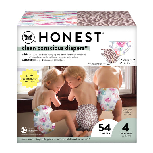 The Honest Company Clean Conscious Diapers | Plant-Based, Sustainable | Wild Thang + Rose Blossom | Club Box, Size 4 (22-37
