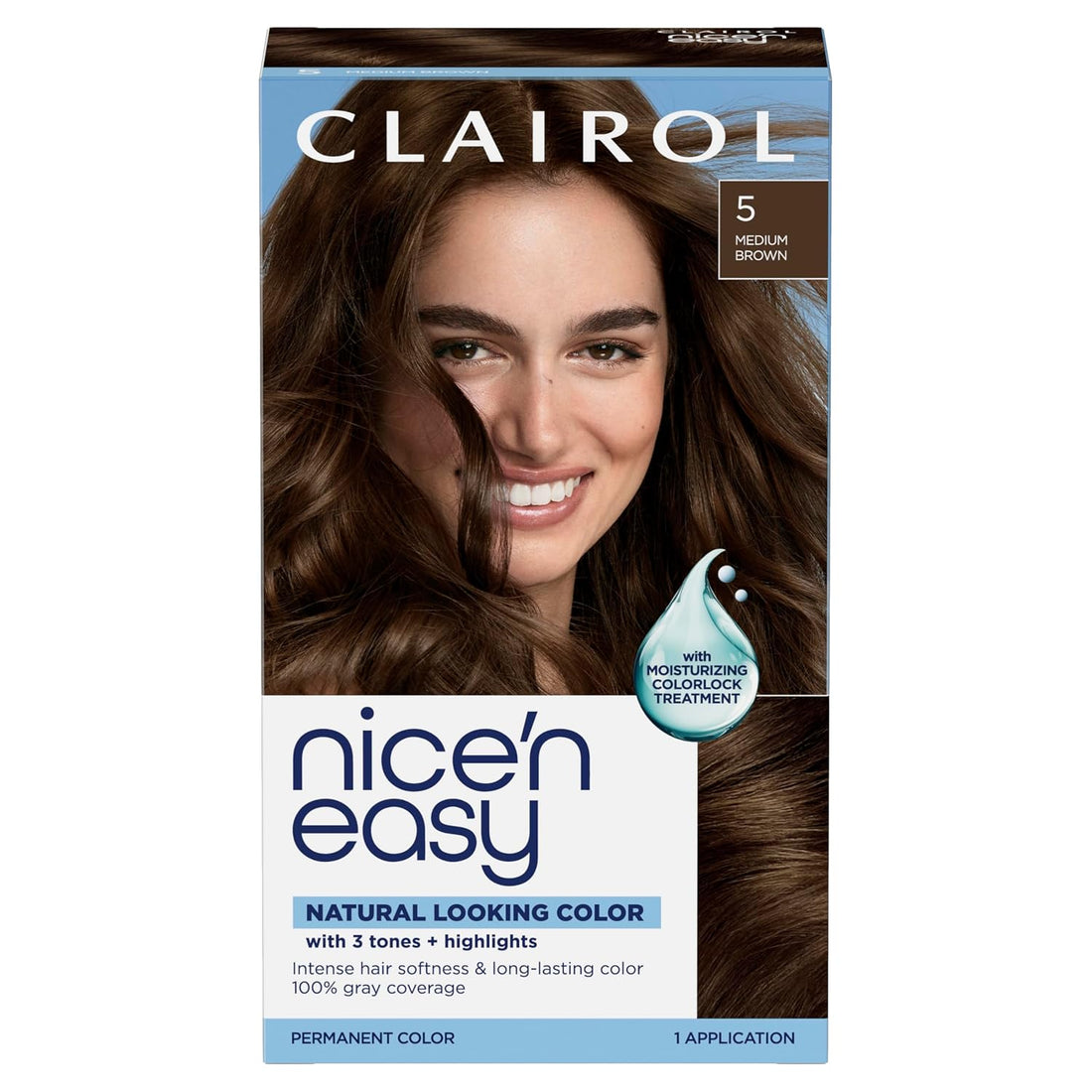Clairol Nice'n Easy Permanent Hair Dye, 5 Medium Brown | Pack of 1