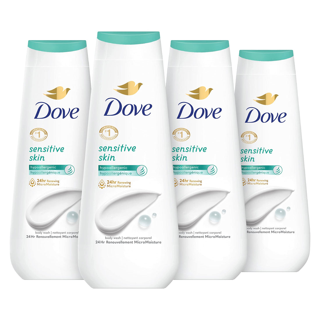 Dove Body Wash Sensitive Skin 4 Count Hypoallergenic, Paraben-Free, Sulfate-Free, Cruelty-Free, Moisturizing Skin Cleanser