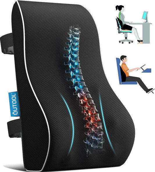 QUTOOL Lumbar Support Pillow for Office Chair Back Support Pillow for Car, Computer, Gaming Chair Memory Foam Back Cushion for Back Pain Relief Improve Posture, Mesh Cover Double Adjustable Straps - PCTechSupply.com