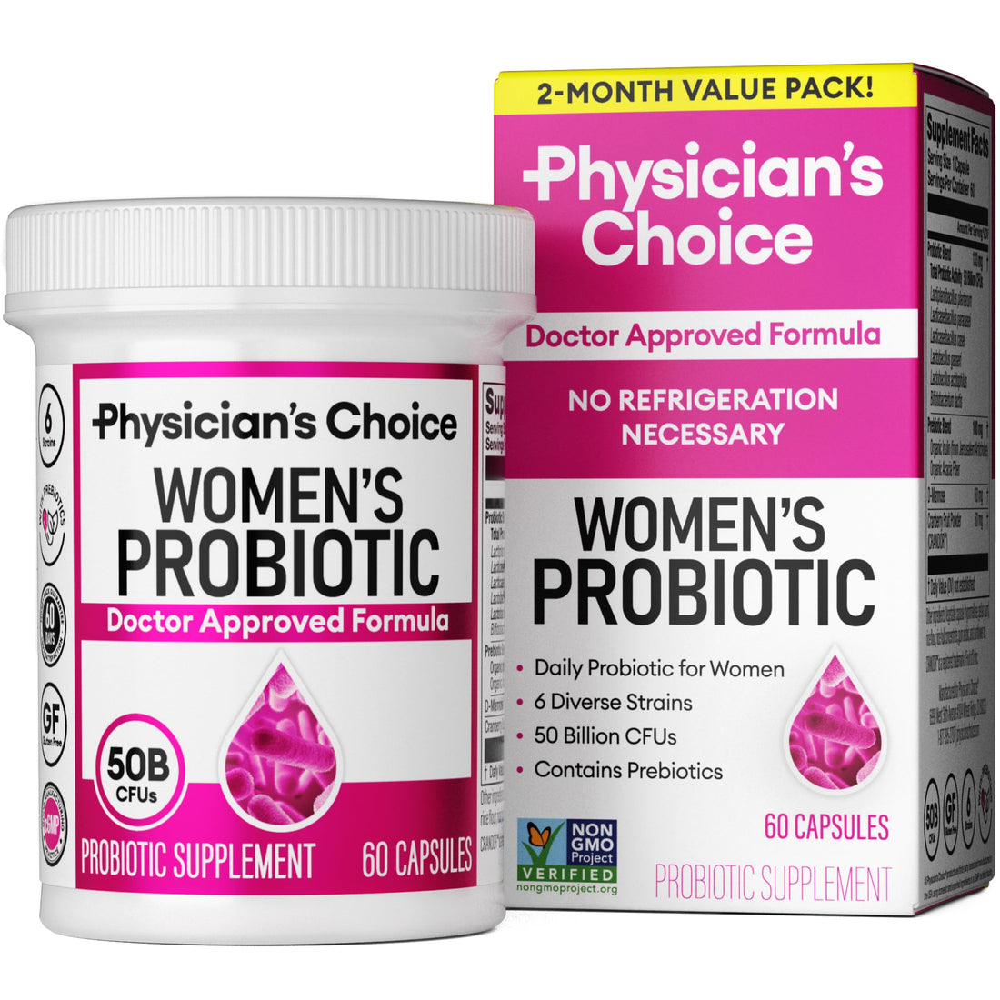 Physician's Choice Probiotics - PH Balance, Digestive, UT, & Feminine Health - 50 Billion CFU - 6 Unique Strains for Women -