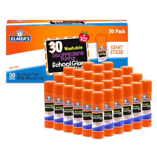 Elmer's Disappearing Purple School Glue Sticks, Washable, 22 Grams, 30 Count - PCTechSupply.com