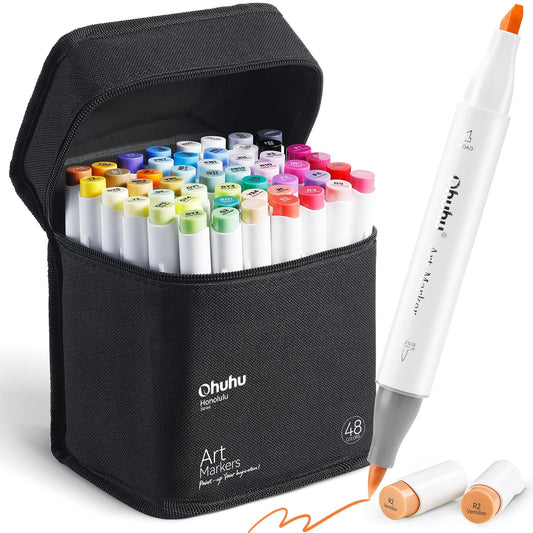 Ohuhu Alcohol Markers Brush Tip: 48-Color Double Tipped Art Marker Set for Artist Adults Coloring Illustrations -Honolulu