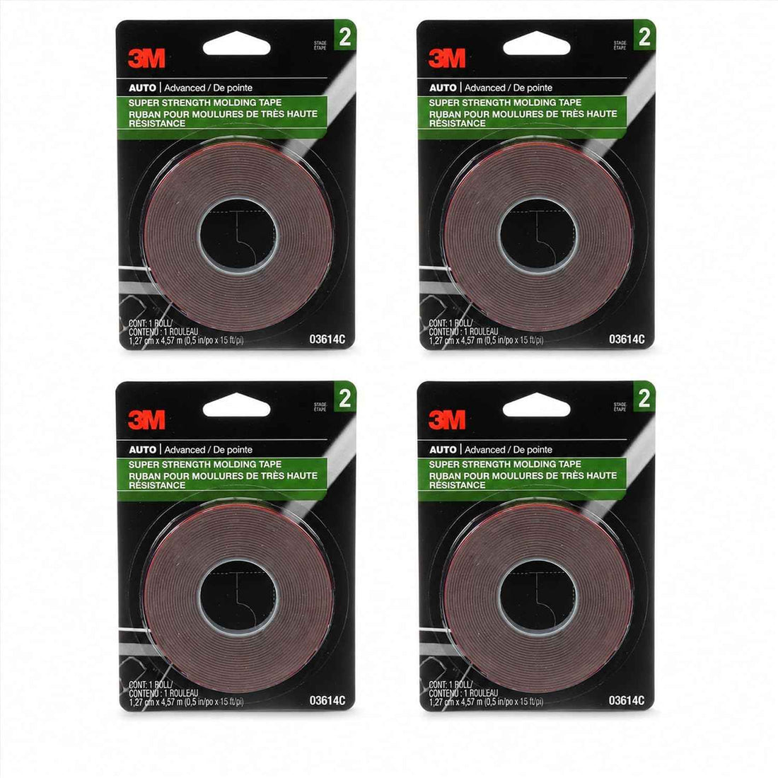 3M Super Strength Molding Tape 3614, 1/2 in x 15 ft, 4 Rolls