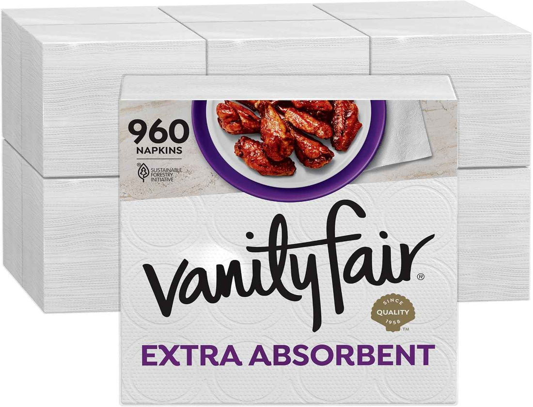 Vanity Fair Extra Absorbent Premium Paper Napkins, 960 Count, Disposable Napkins Made Soft and Strong for Messy Meals and Everyday Use