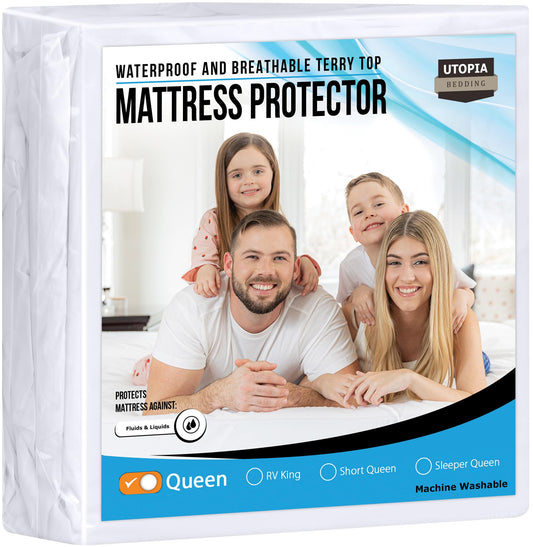 Utopia Bedding Waterproof Mattress Protector Queen Size, Premium Terry Mattress Cover 200 GSM, Breathable, Fitted Style with Stretchable Pockets (White) - PCTechSupply.com