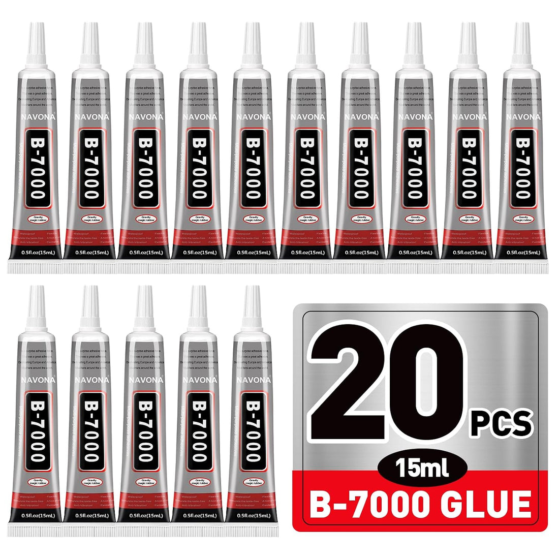 20 PCS 15ml B7000 Rhinestone Glue Clear with Precision Tip, Bedazzling Glue, Multipurpose Super Glues for Nail, Craft, Jewelry Making, Nail Art, DIY, Makeup, Shoes